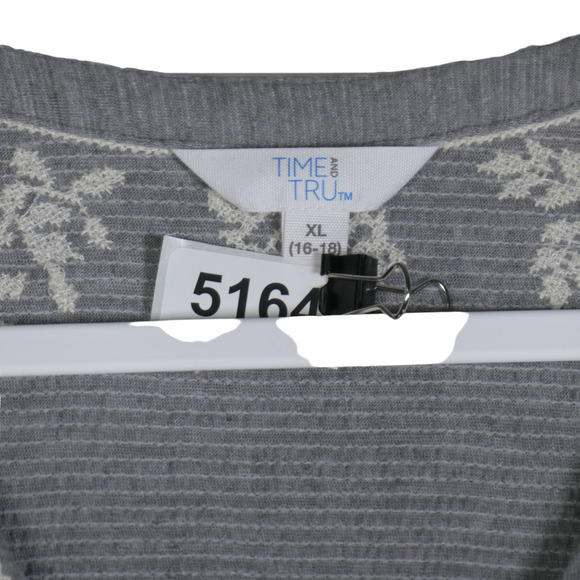 Time and Tru Embroidered Knit Top Womens XL Heathered Gray Boho Hippie Peasant - Picture 8 of 8